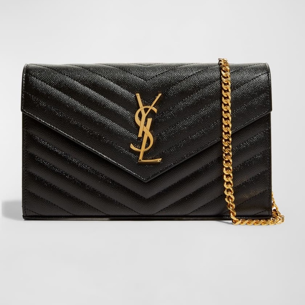 YSL Monogram Large Wallet on Chain in Grained Leather